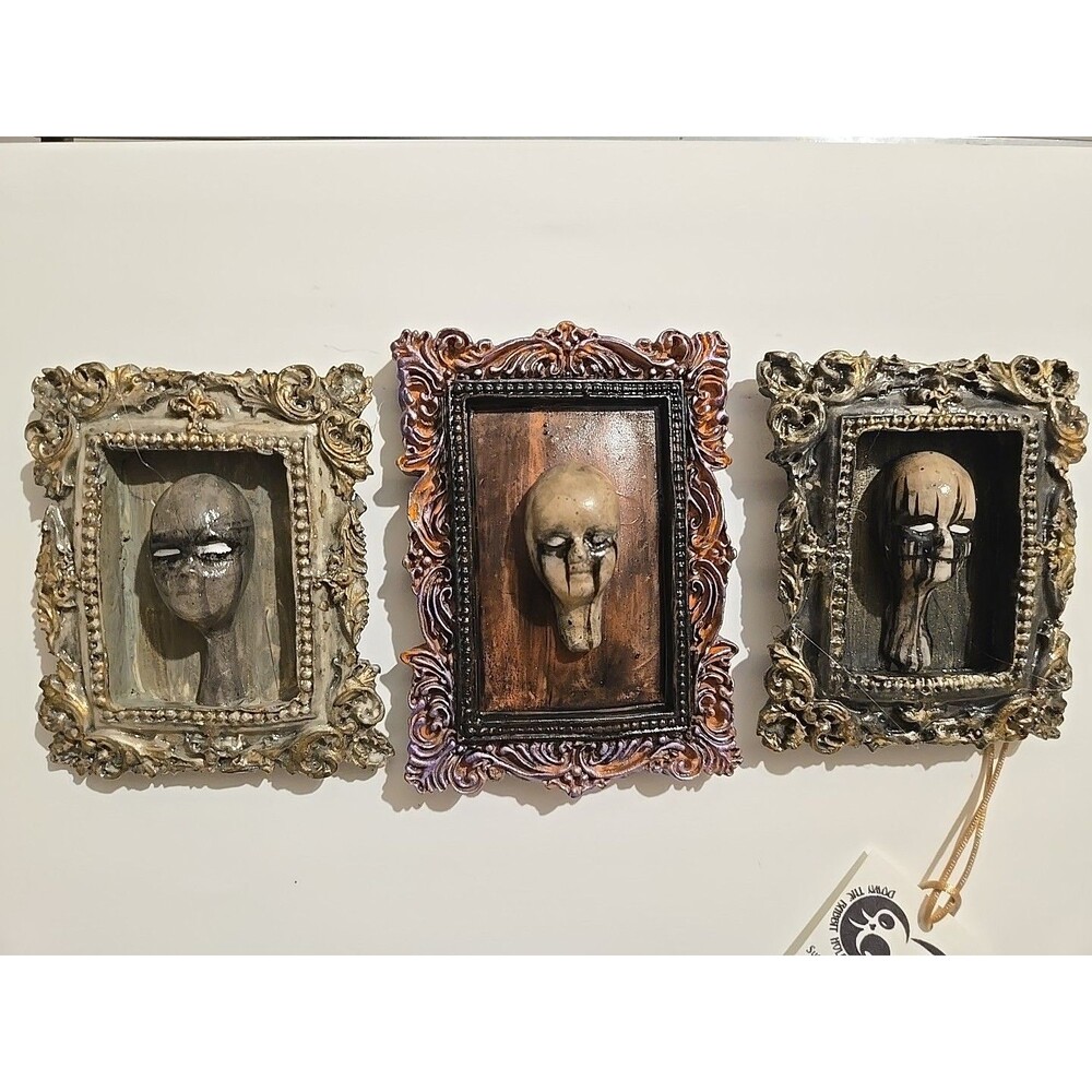 OOAK Oddity Art Sculpt Framed Evil Possessed Baby Doll Heads, Lot of 3 Magnets